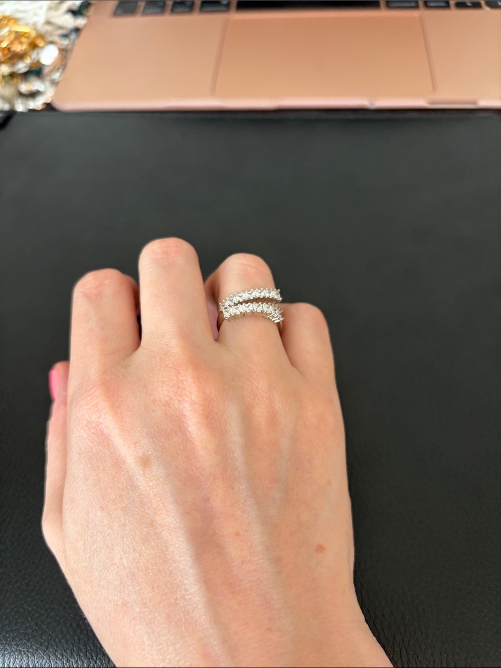Sterling Silver Double Row CZ Stackable Ring - White